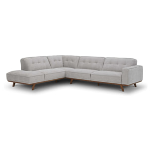 KINSALE Canapé d'angle design en tissu gris 5/6 places