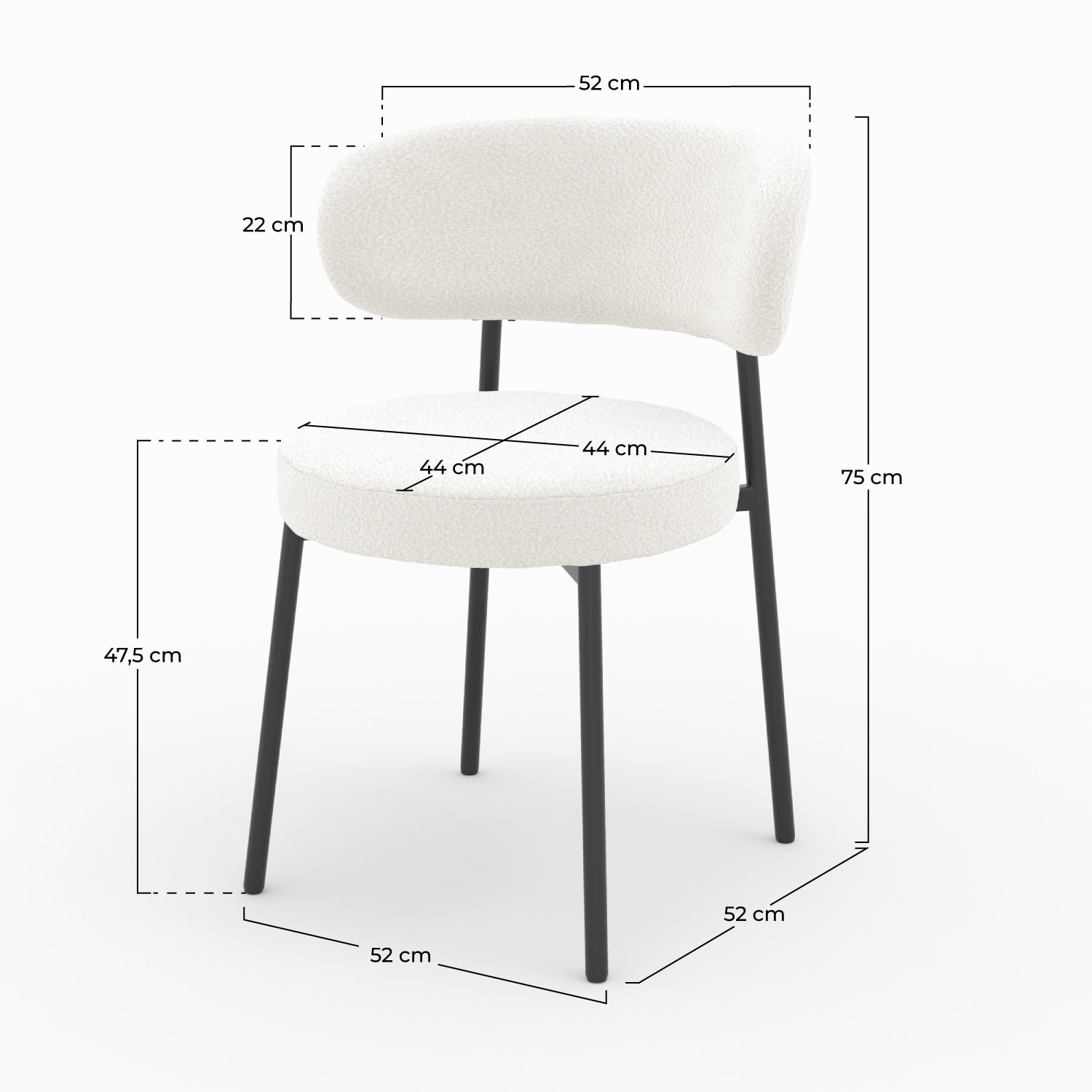 Lot de 2 chaises en tissu bouclé blanc cassé et pieds noirs - Maëlie