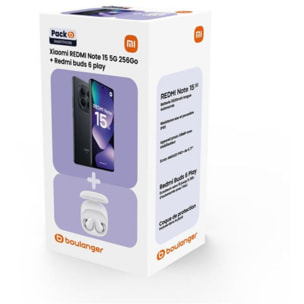 Smartphone XIAOMI Pack Redmi Note 15 256Go 5G + Coque + Buds6 Play