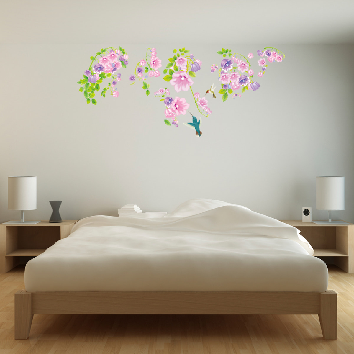 Stickers Muraux décoration adhésifs oiseaux et fleurs violettes