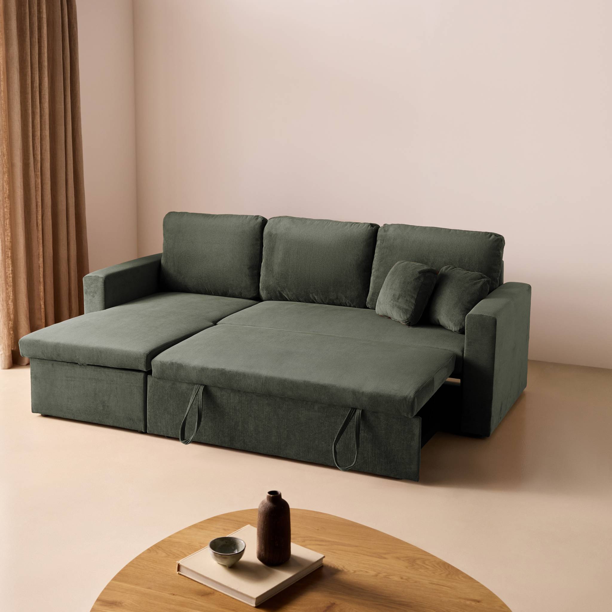 Canapé d'angle convertible réversible 3 places velours côtelé avec coffre IDA