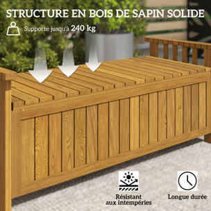 Banc de jardin avec coffre de rangement 186L - accoudoirs - dim. 128 x 56 x 53 cm - habillage PVC bois de sapin pré-huilé