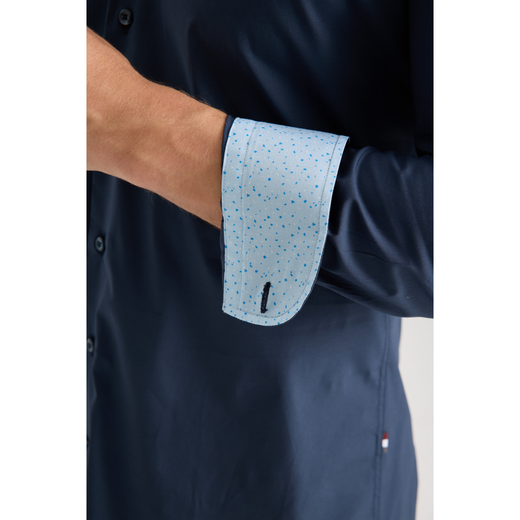 Camicia Uomo 1 Bottone Francese Slim Popeline Stretch Unito Blu