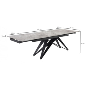 Table extensible en céramique gris brillant L160/240cm - 9 piètements - UNIK