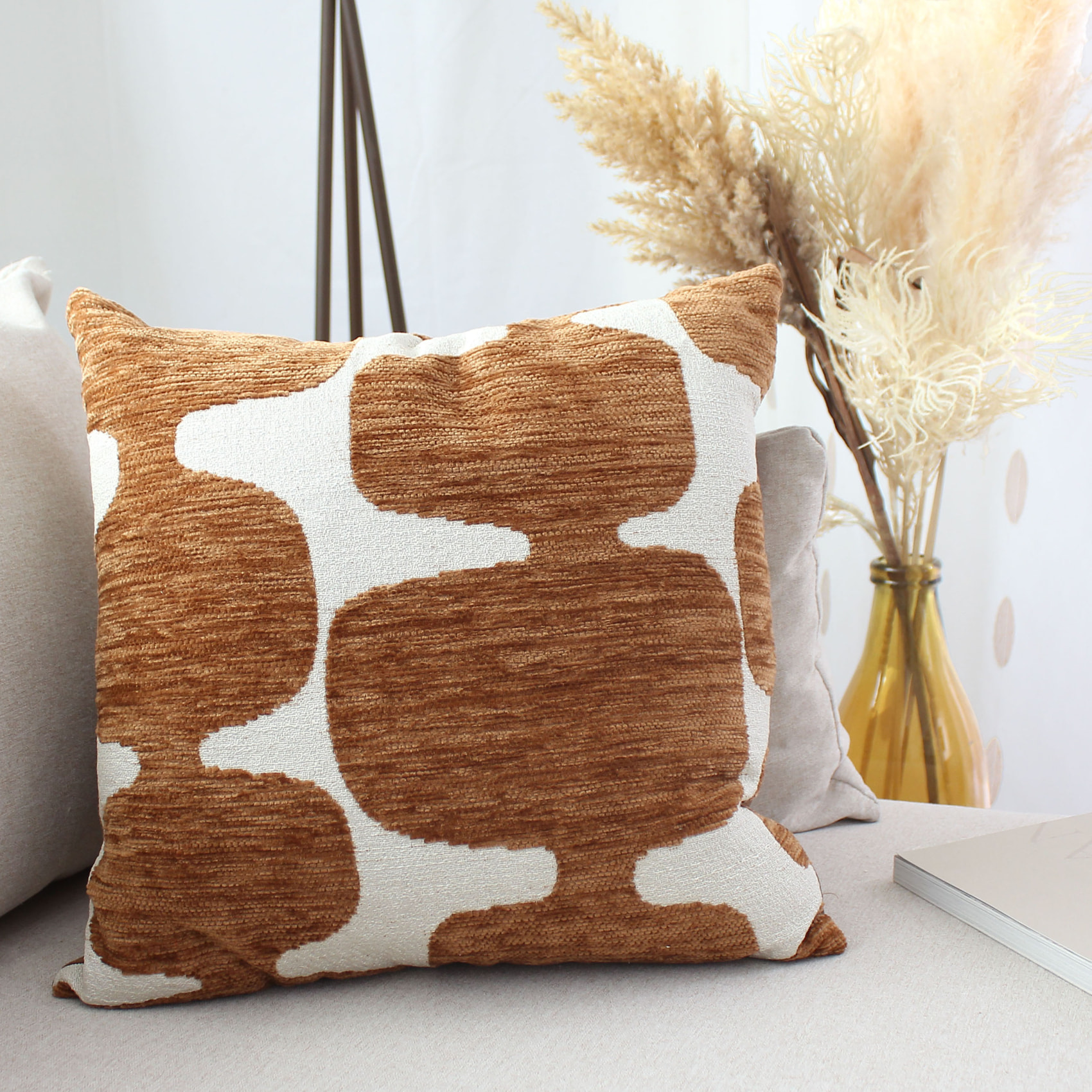 Coussin décoratif déhoussable jacquard motif moderne - Brique