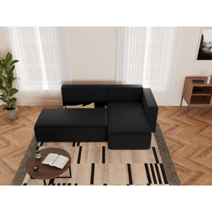 Topaze - canapé d'angle droit 4 places convertible avec coffre sans accoudoir en velours côtelé - Noir