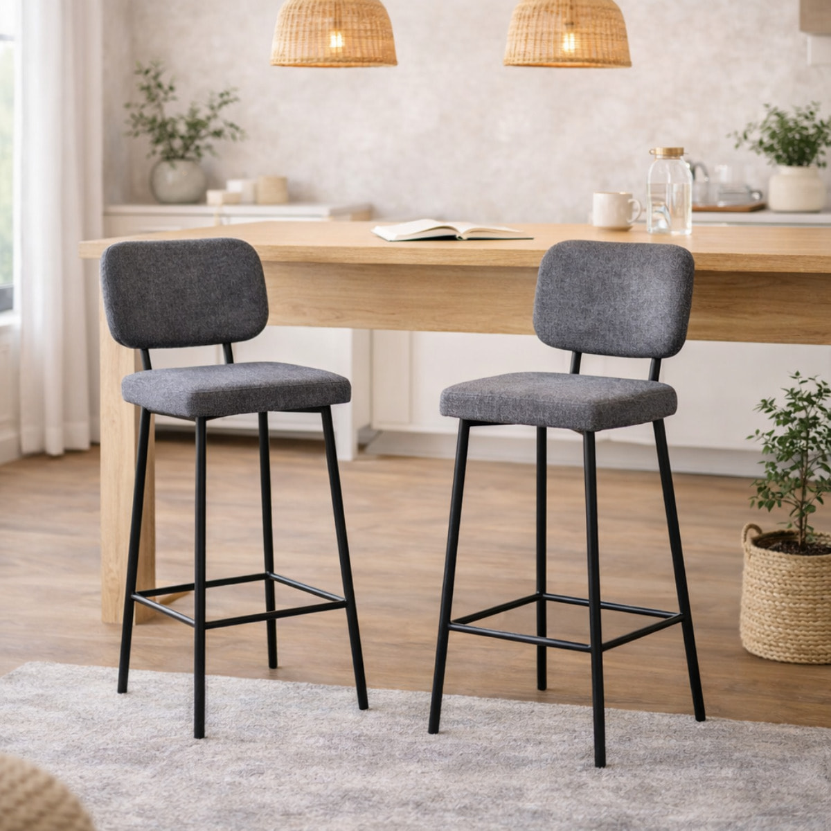 Lot de 2 tabourets de bar – Assise confortable – Dossier intégré