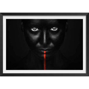 Affiche photo d'art portrait rouge Affiche + cadre en bois - Noir