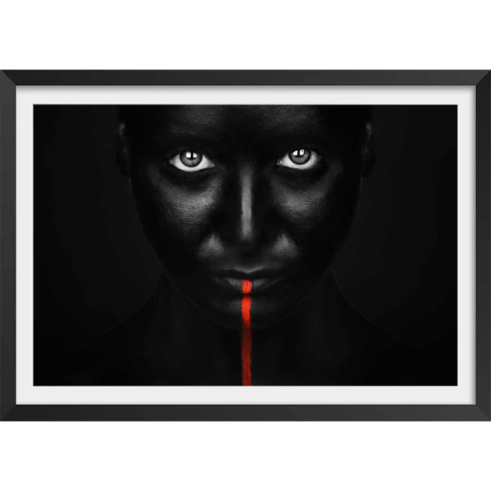Affiche photo d'art portrait rouge Affiche + cadre en bois - Noir