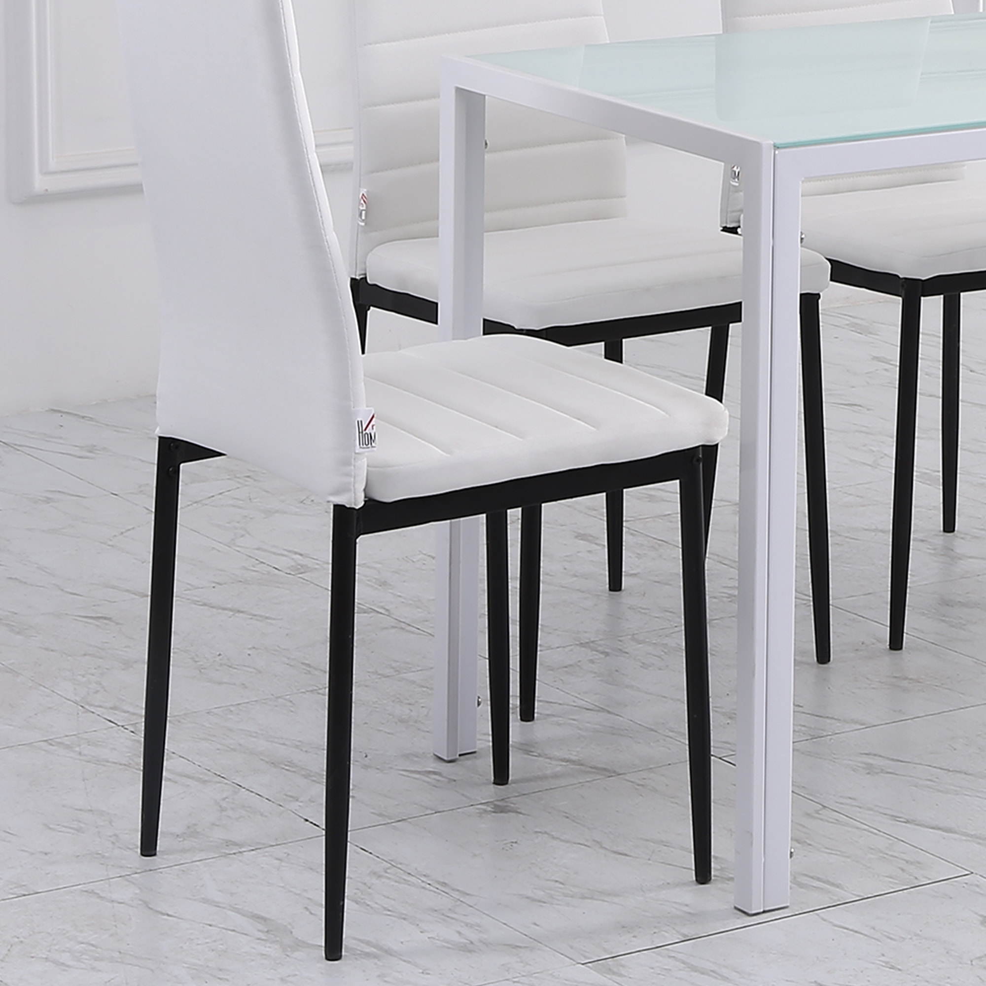 Pack de 4 Sillas de Comedor Modernas, Sillas de Cocina Tapizadas en Lino Sintético con Respaldo Alto y Patas de Metal, para Salón, Blanco