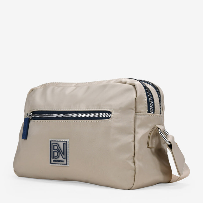 Bolso bandolera tostado en nailon con doble cremallera
