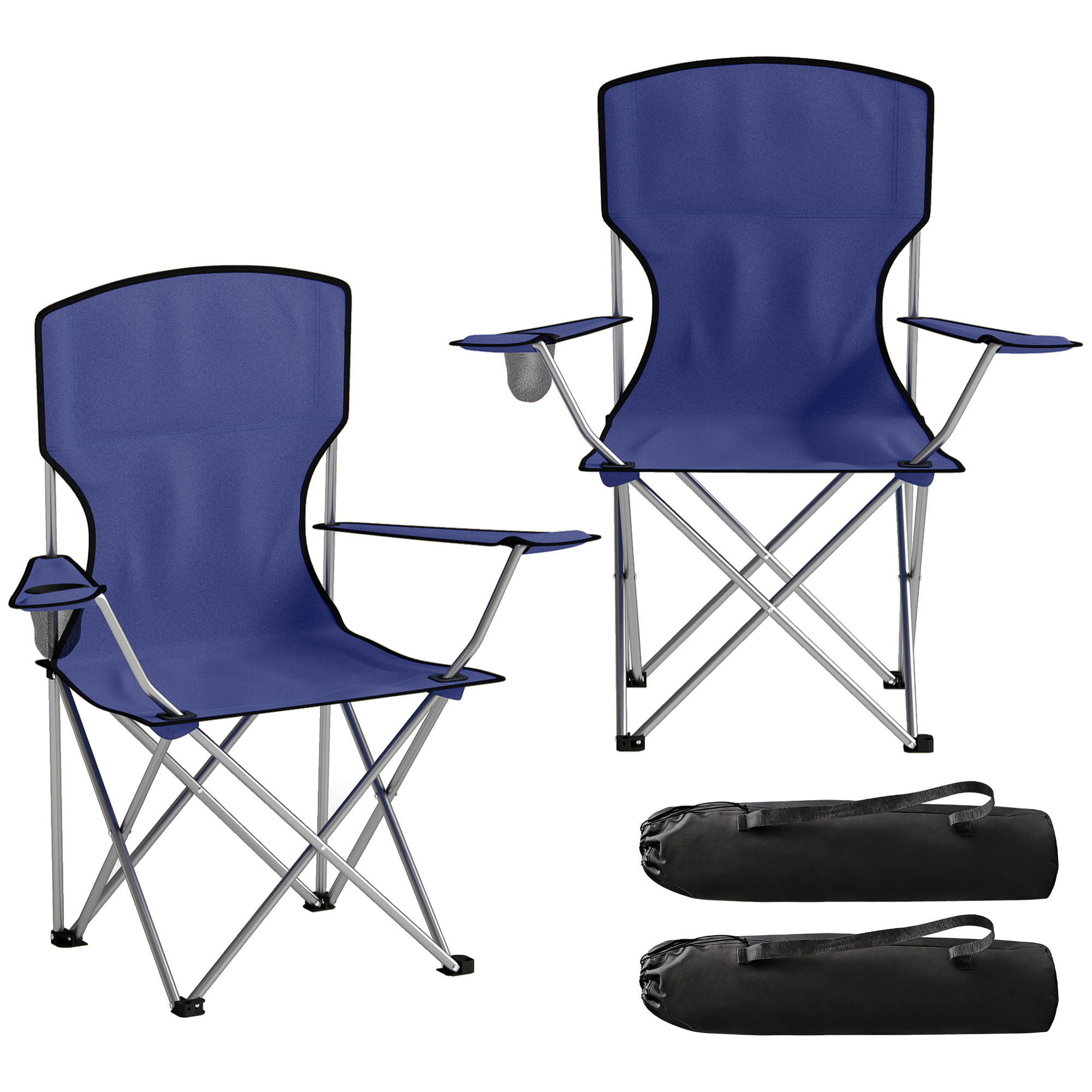 Lot de 2 chaises de camping pliables avec porte-gobelets et sac transport bleu foncé