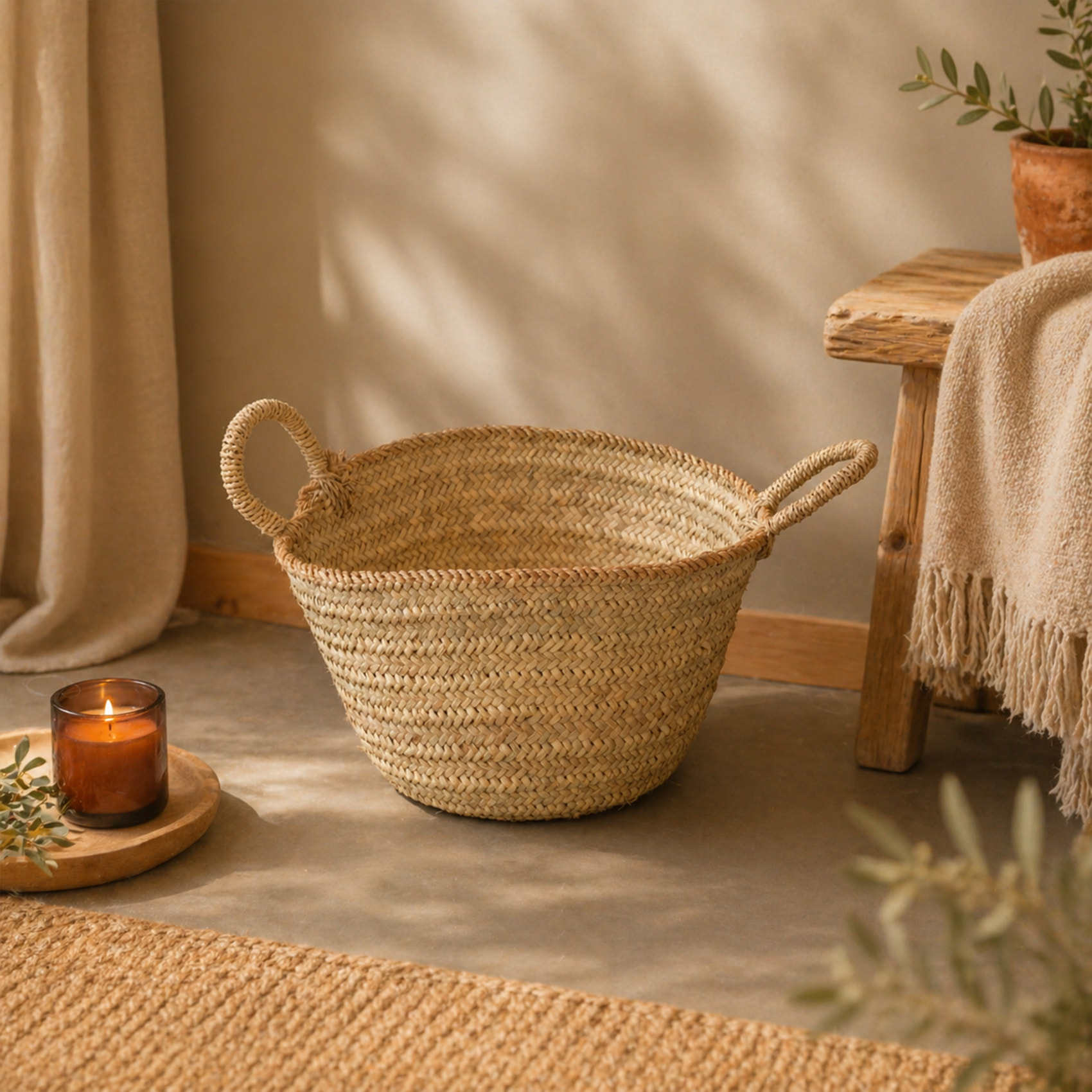 Panier bûche anse bord jute XL - Naturel
