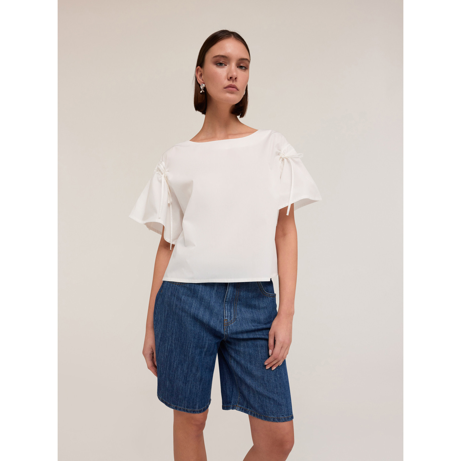 Motivi - Blusa con jareta en las mangas - Blanco