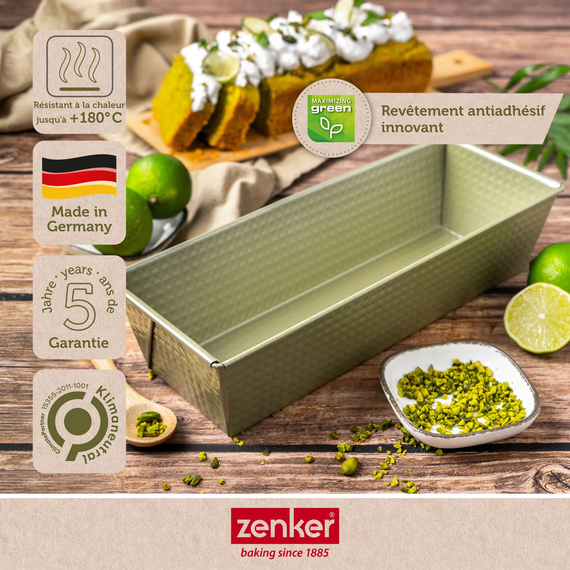 Lot de 2 moules à gâteaux 30/30 cm en acier Zenker Green Vision