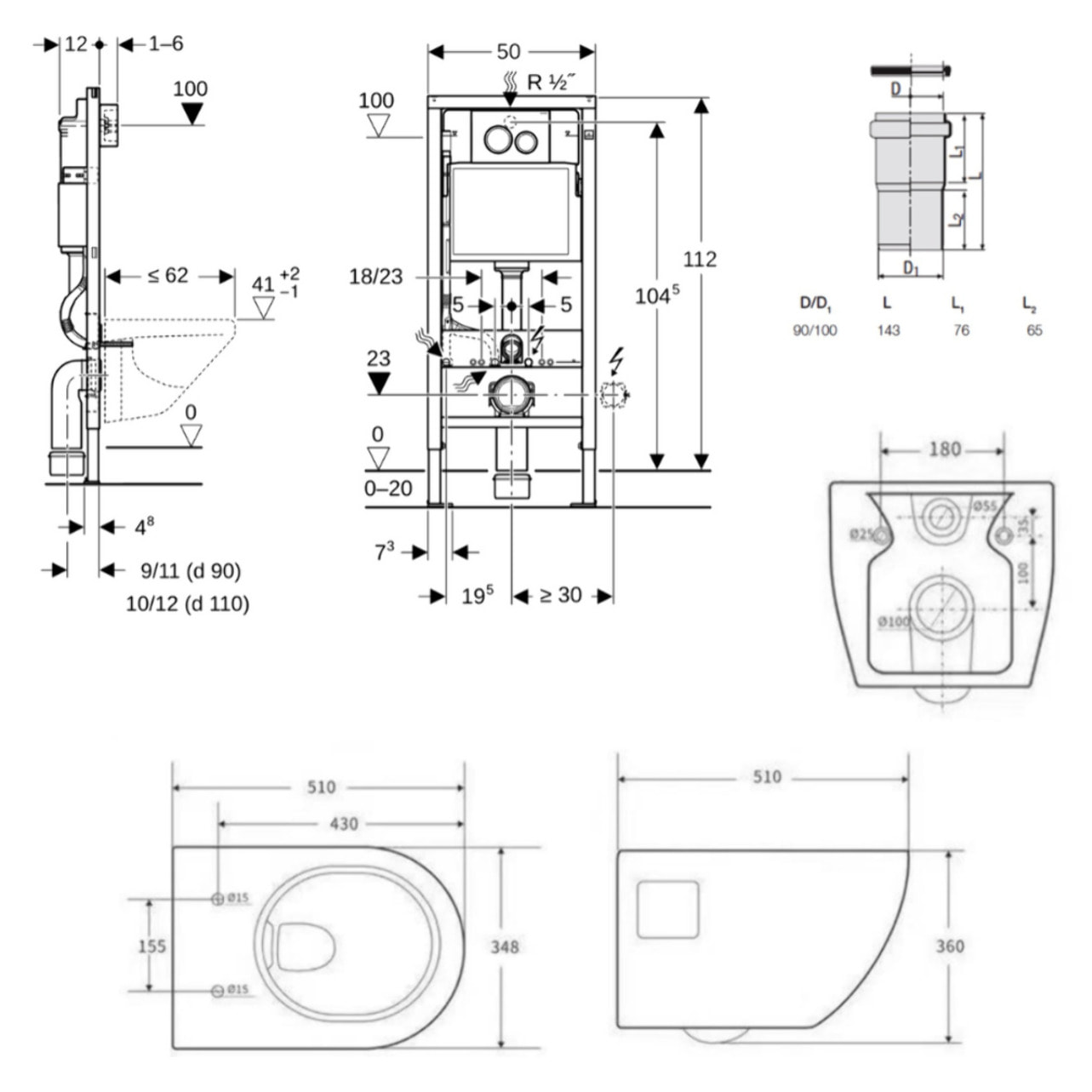 Duofix pack WC bâti-support + WC suspendu sans bride Swiss Aqua Technologies avec abattant SoftClose + plaque (GEBSTPRWR02-FR)