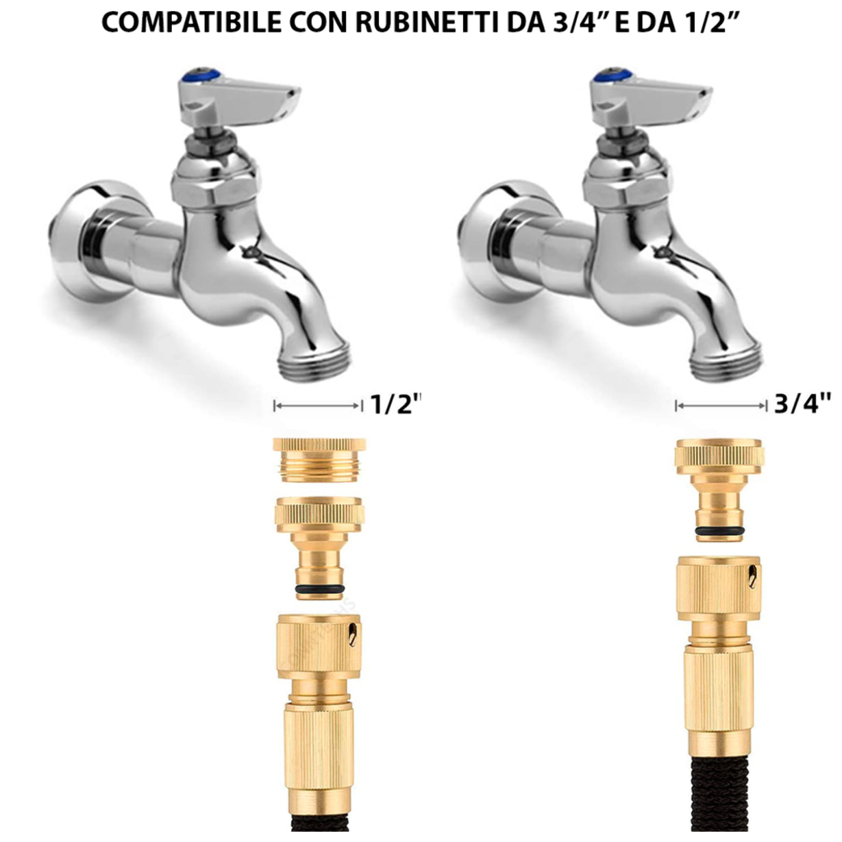 Tubo Da Giardino Estensibile Da 10 a 30 Metri Raccordi Ottone Massiccio Tubo Flessibile Per Acqua Valvola Di Arresto Ugello Multifunzione 8 Funzioni