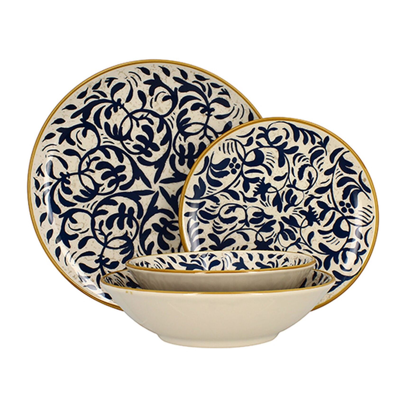 Service de table 48 pièces en grès blanc et bleu HERACLEE