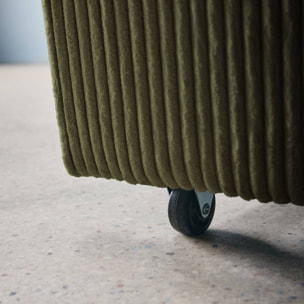 Canapé convertible arrondi 2 places velours côtelé kaki L 168 x P 90 x H 88cm - Lino