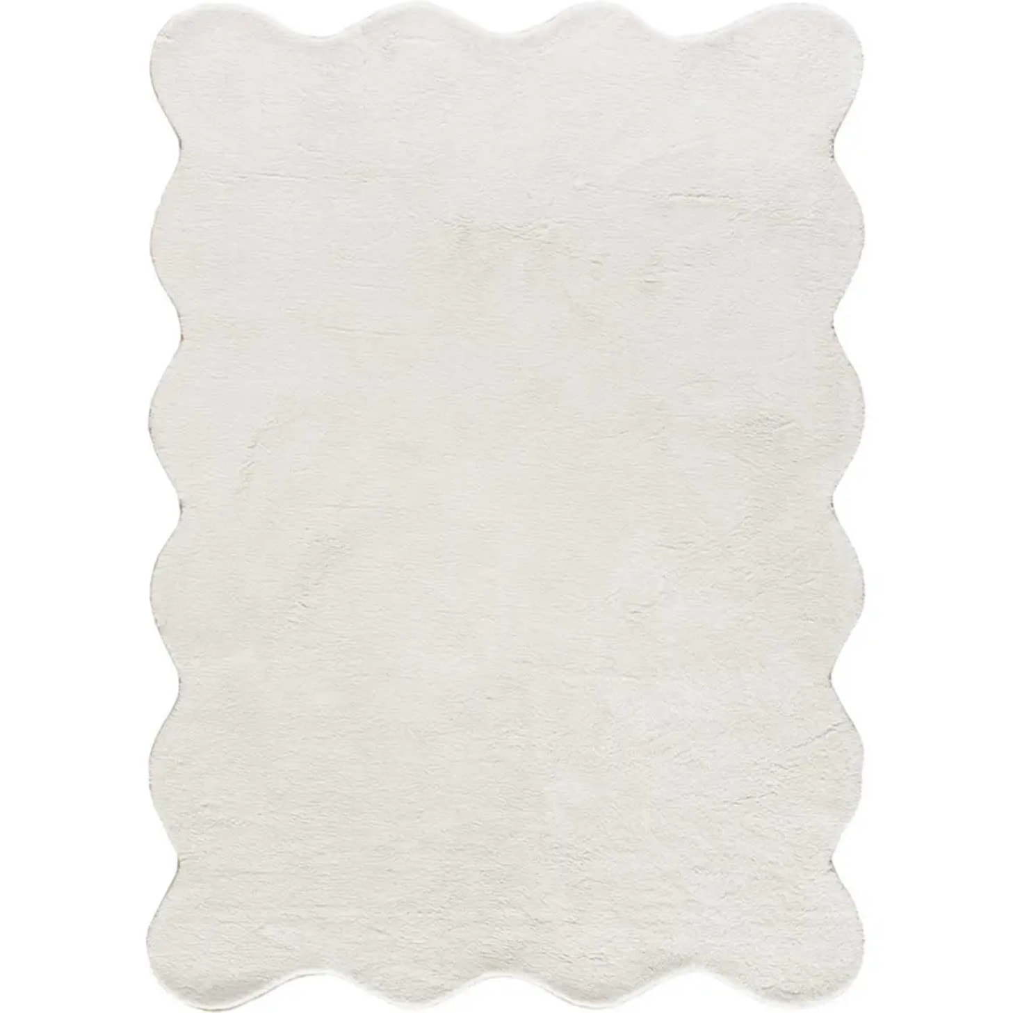 MELLOW Alfombra lavable lisa con borde ondulado blanco, varias medidas disponibles.