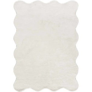 MELLOW Alfombra lavable lisa con borde ondulado blanco, varias medidas disponibles.