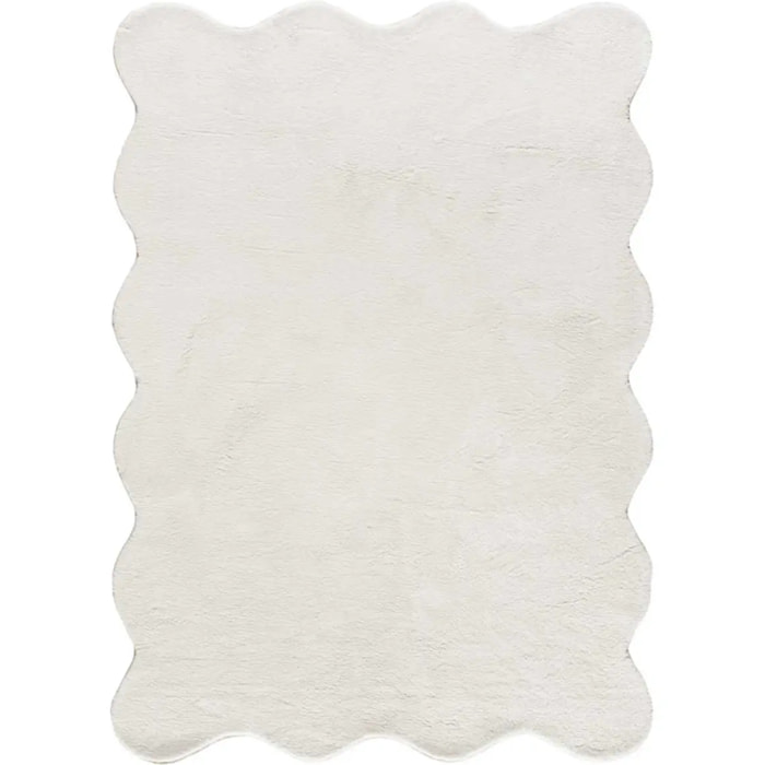 MELLOW Alfombra lavable lisa con borde ondulado blanco, varias medidas disponibles.