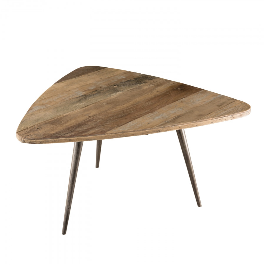 ALIDA - Table basse bois ovoïde Teck recyclé pieds métal