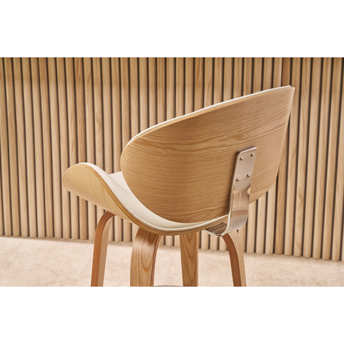 Tabouret de bar pivotant blanc et bois clair H68 cm pivotant 360° WALNUT