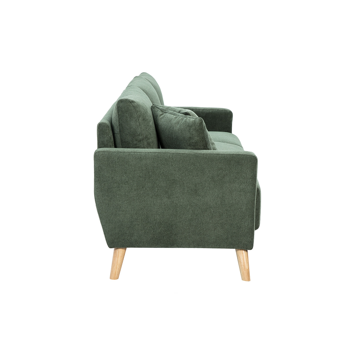 Canapé 3 places en tissu chenille vert kaki et bois clair MUNIK