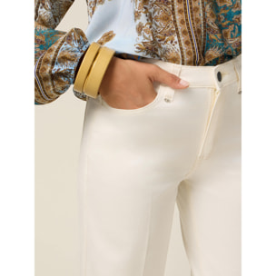 Oltre - Pantaloni wide leg misto cotone - Bianco