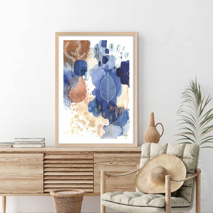 Affiche Bonheur bleu Affiche + cadre en bois - Chêne