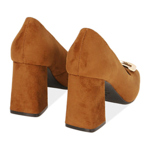 Décolleté cognac in microfibra, tacco 8 cm