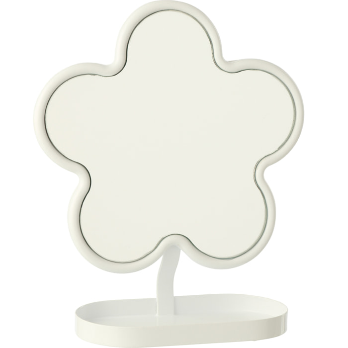 J-Line Miroir de Table Fleur pour Enfants - métal - blanc