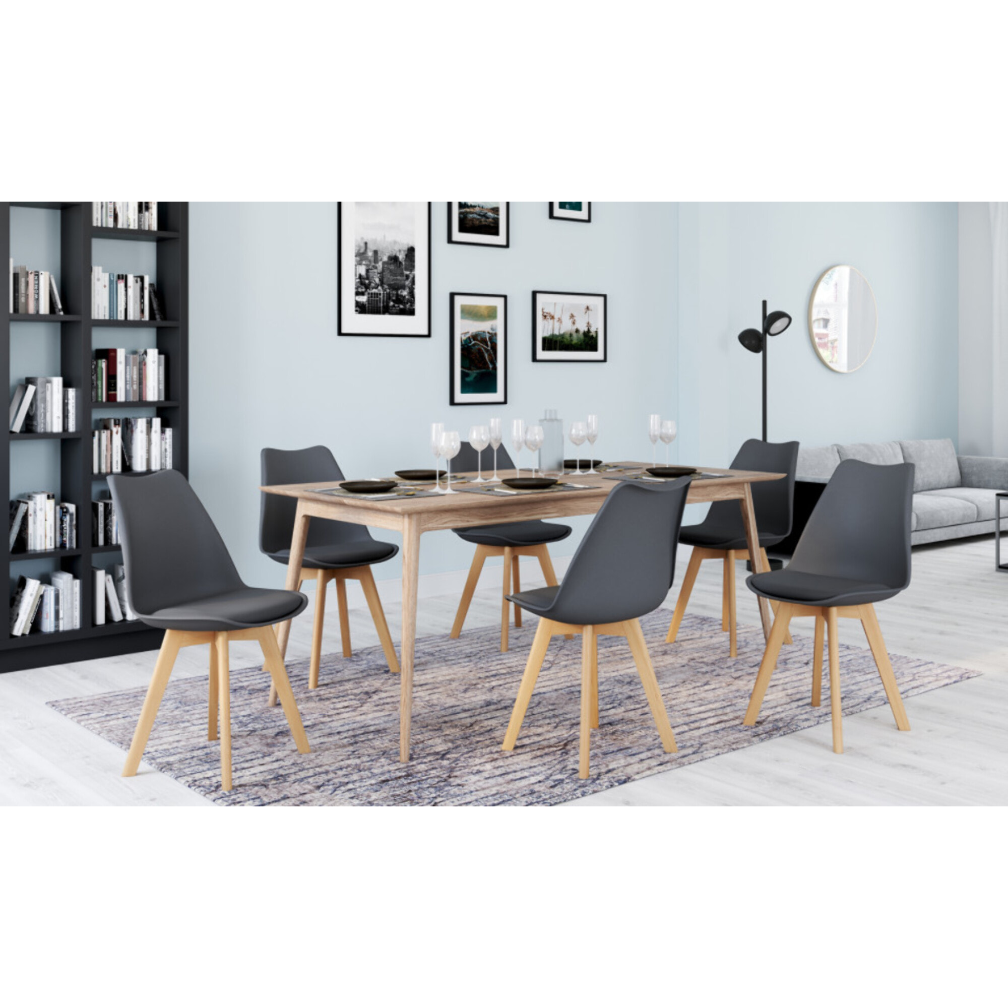 Chaises Nordia gris foncé pieds bois - lot de 6