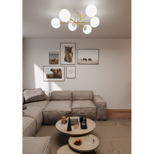 Lampada a sospensione Magnum con struttura oro e sfere in vetro