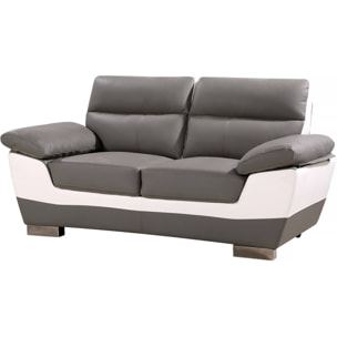 Canapé fixe en cuir reconstitué et PVC " Dallas" - 210 x 88 x 90 cm - 3 places - Gris/Blanc