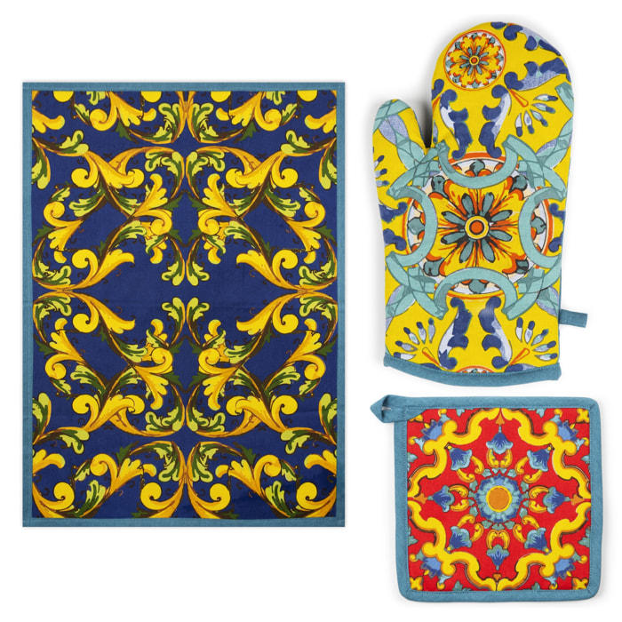 Set Canovaccio Presina e Guanto da Cucina Excelsa – Trinacria, Cotone Multicolore