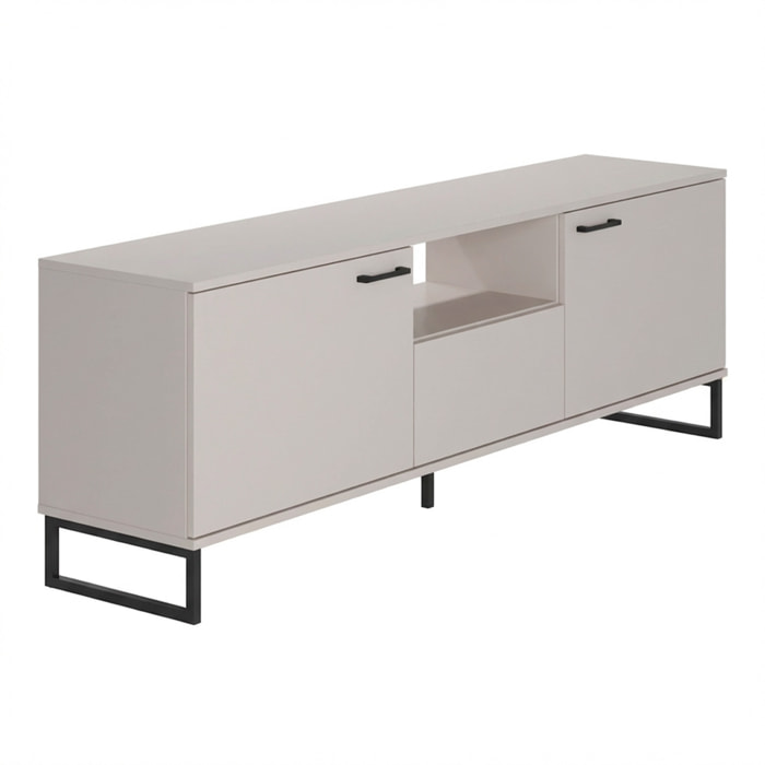 Mobile Porta TV Con 2 Ante A Ribalta 1 Cassetto E Vano a Giorno Design Moderno Piedini Slanciati Stile Nordico Industriale 179 x 60 x 40 Cm Cashmere