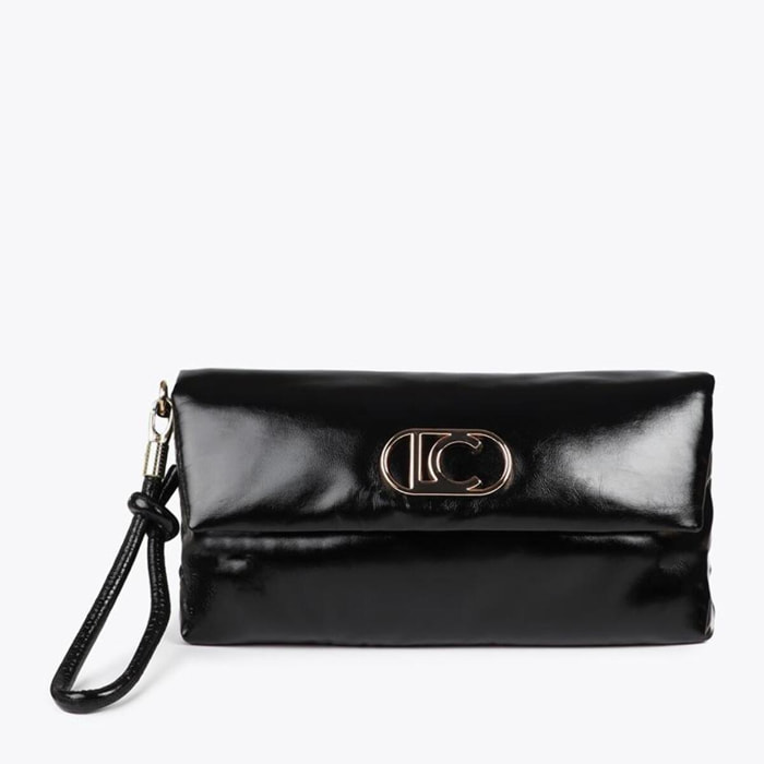 Pochette trapuntata effetto metallico con logo LC ovale