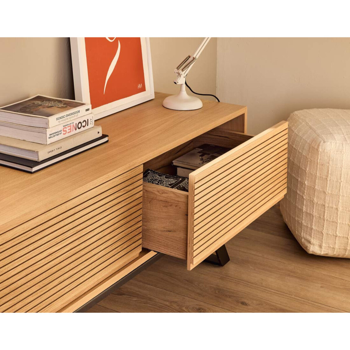 Zapallar - meuble TV - bois et noir - 206 cm - Bois / Noir