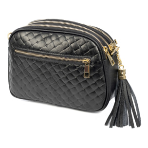 Aliminusa bolso bandolera Mujer. Piel auténtica Gamuza con grabado entrelazado y lacada brillante combinado con Dollaro.