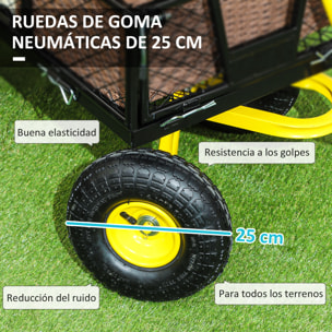 Carro de Jardín Basculante Carga 200 kg Carro para Playa con Paneles Laterales Desmontables Mango Giratorio de 180° y 4 Ruedas Neumáticas Grandes de Goma Negro y Amarillo