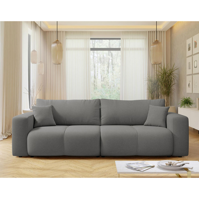 Nicole - Canapé droit 3 places convertible avec coffre en tissu - Gris