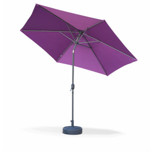 Parasol droit rond Ø300cm - Touquet Prune - mât central en aluminium orientable et manivelle d'ouverture
