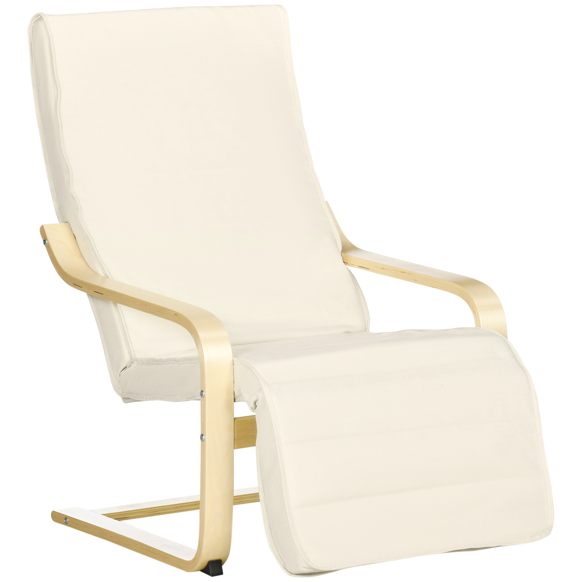 Sillón de Salón con Reposapiés Ajustable Silla Relax Butaca Tapizado en Tela con Marco de Madera Carga 120 kg para Oficina Estudio Dormitorio 66,5x94x100 cm Crema