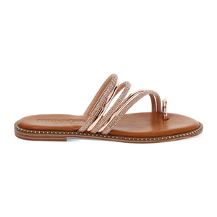 Sandali bassi donna rosa oro a specchio con pietre