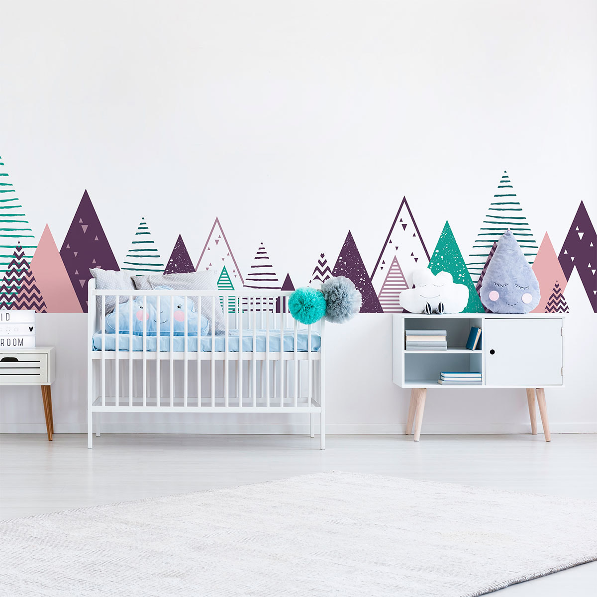 Stickers muraux enfants - Décoration chambre bébé - Autocollant Sticker mural géant enfant montagnes scandinaves MADOKA