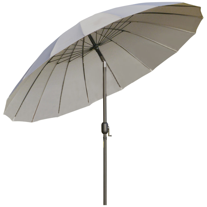 Sombrilla de Jardín Ø250x240 cm con Manivela Parasol Exterior con Mecanismo de Inclinación y Poste Desmontable de Metal para Terraza Piscina Patio Gris Claro