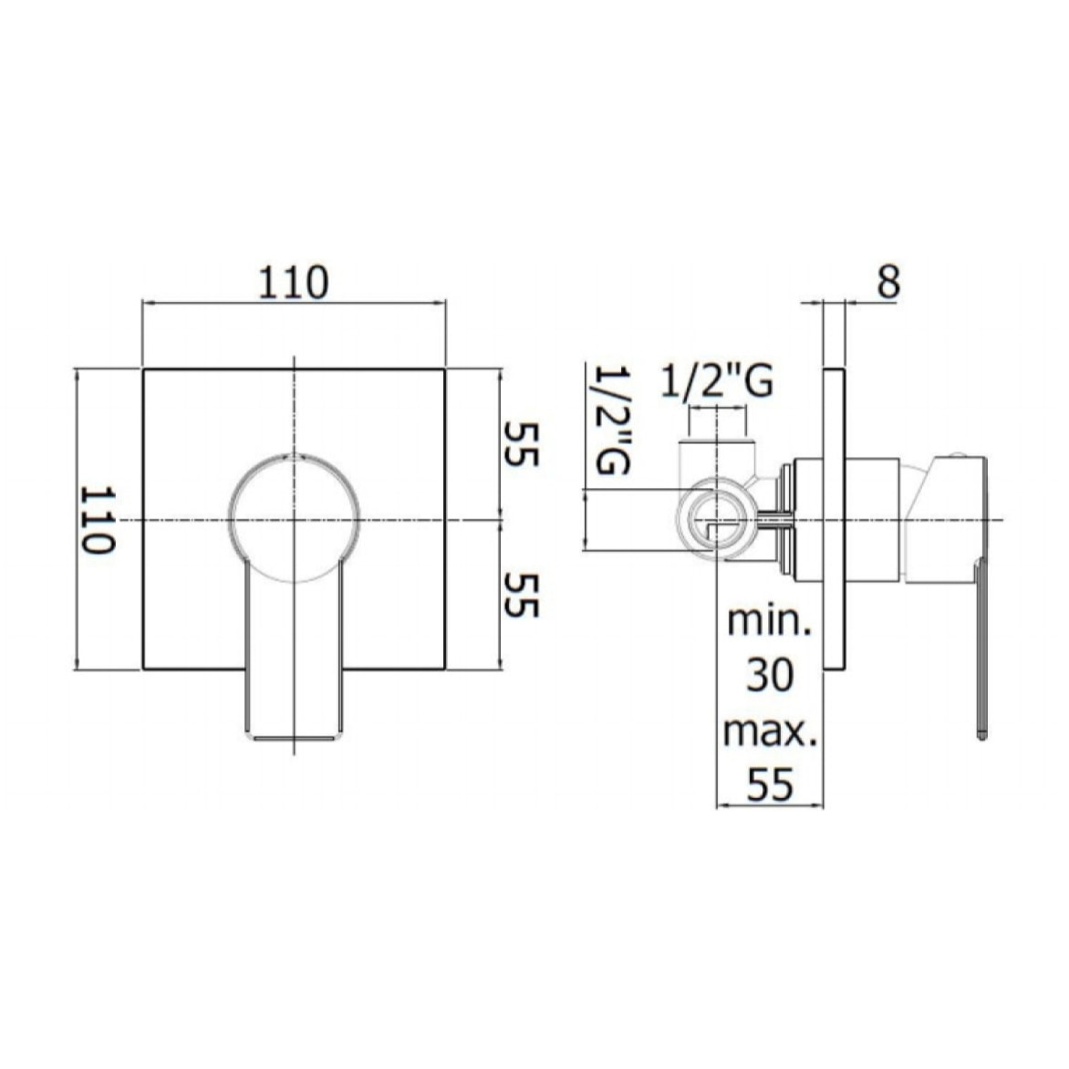 B-Way Set de finition pour mitigeur de douche à encastrer, avec levier + Corps encastré inclus, Noir mat