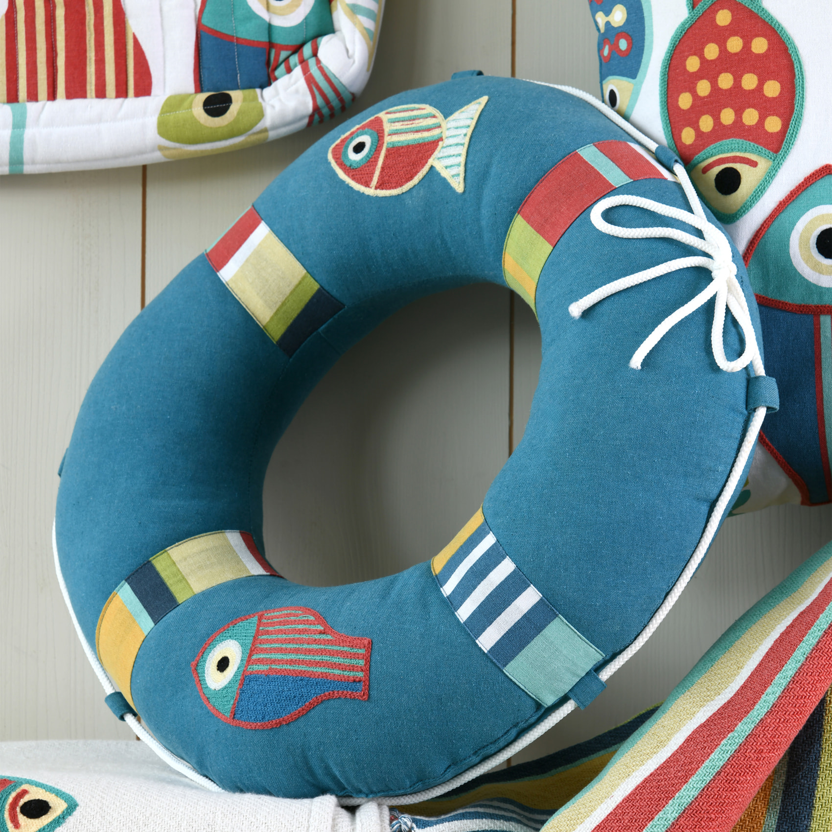 Coussin bouée polycoton - Bleu